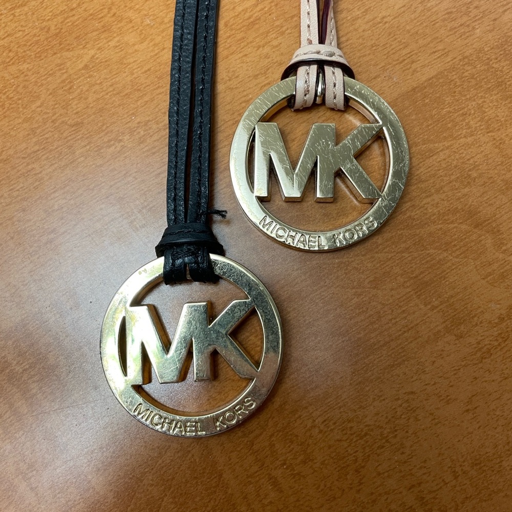 Michael Kors Black or Beige Leather straps & Gold Logo charm. Set of two. - Picture 4 of 8